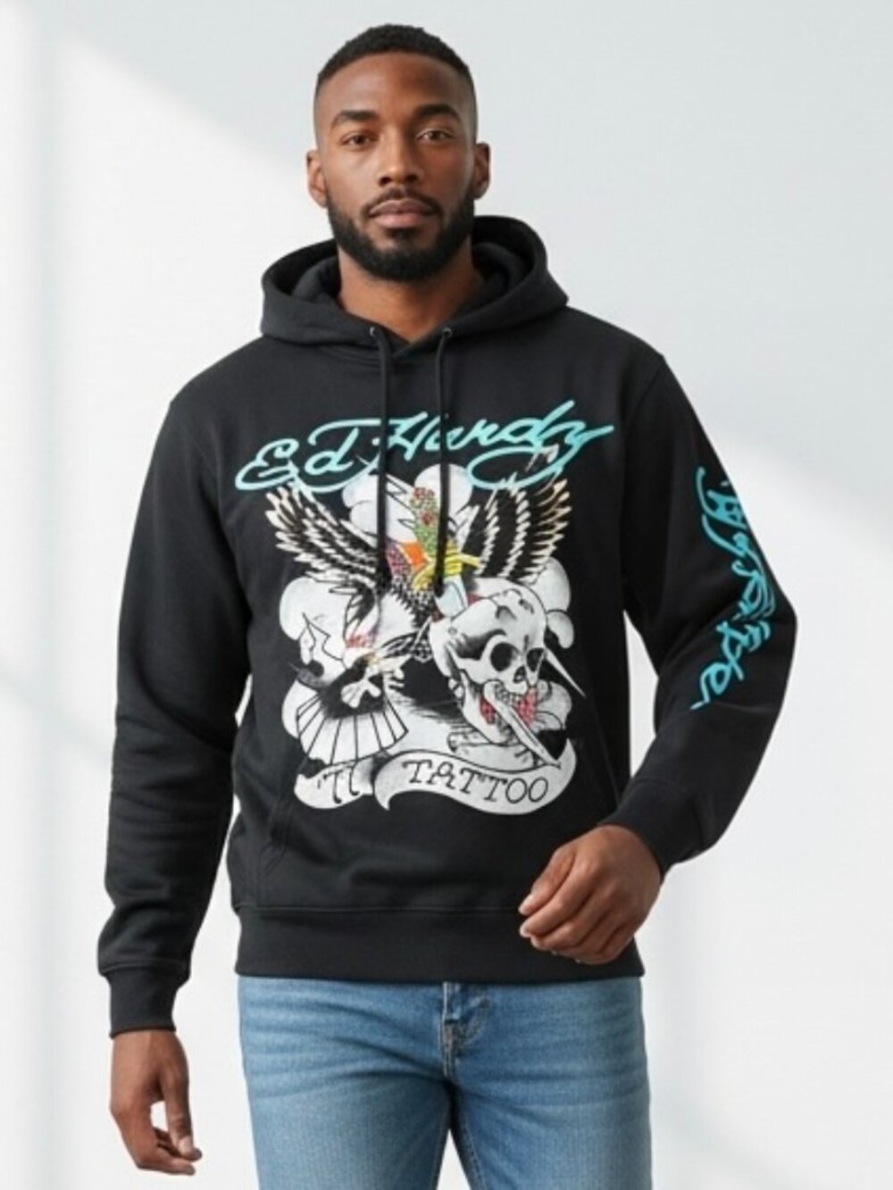 NEW Ed Hardy Hoodie Adult Men's LARGE  Eagle Skull Tattoo Graphic Gray NWT